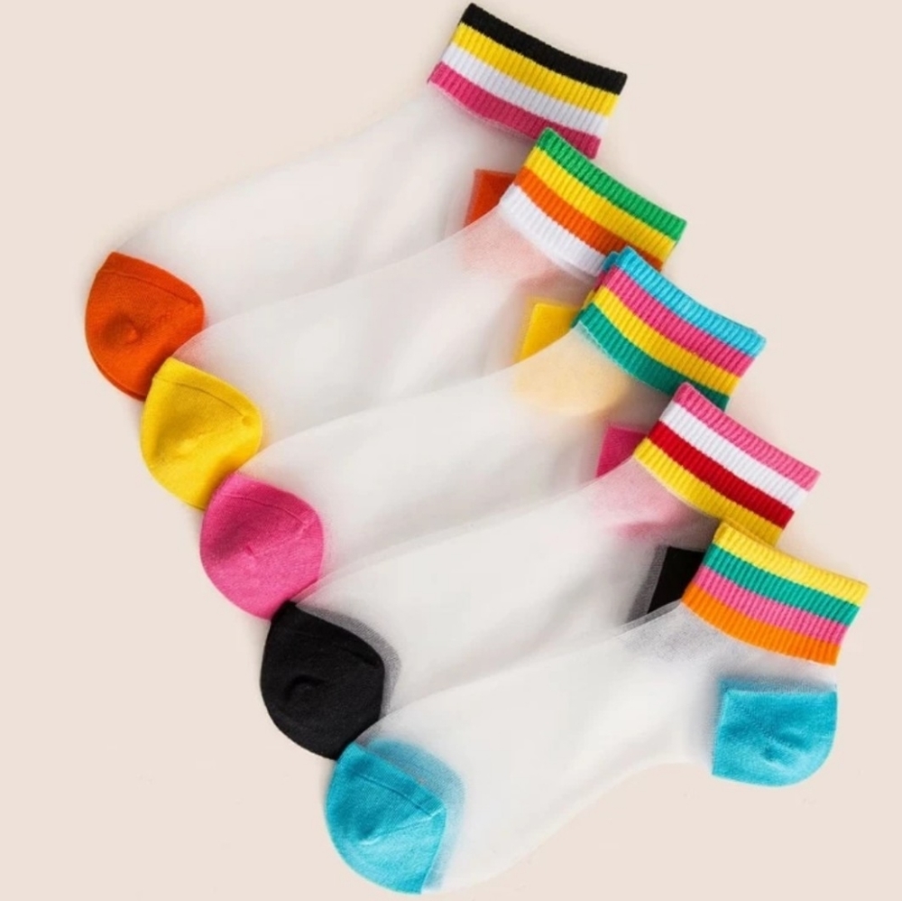 5pairs Clear Striped Pattern Mesh Socks